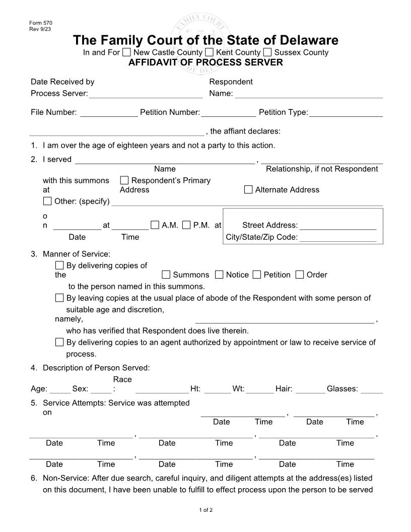Affidavit Of Process Server {570} | Pdf Fpdf Doc Docx | Delaware