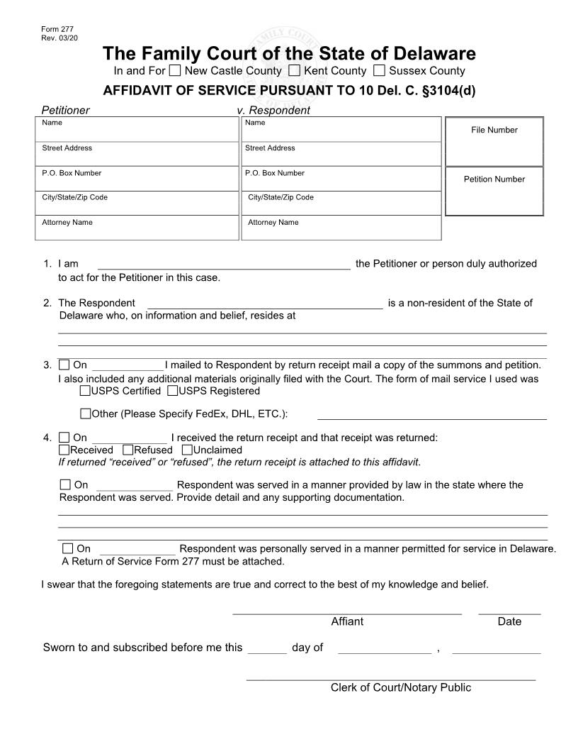 Affidavit Of Service (Of A Non-Resident) {277} | Pdf Fpdf Doc Docx | Delaware