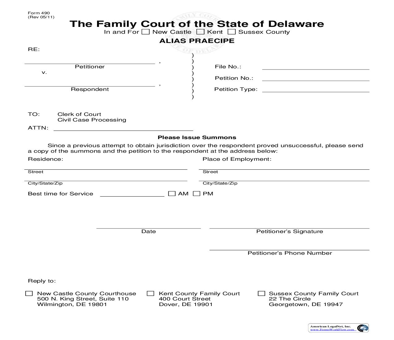 Alias Praecipe {490} | Pdf Fpdf Doc Docx | Delaware