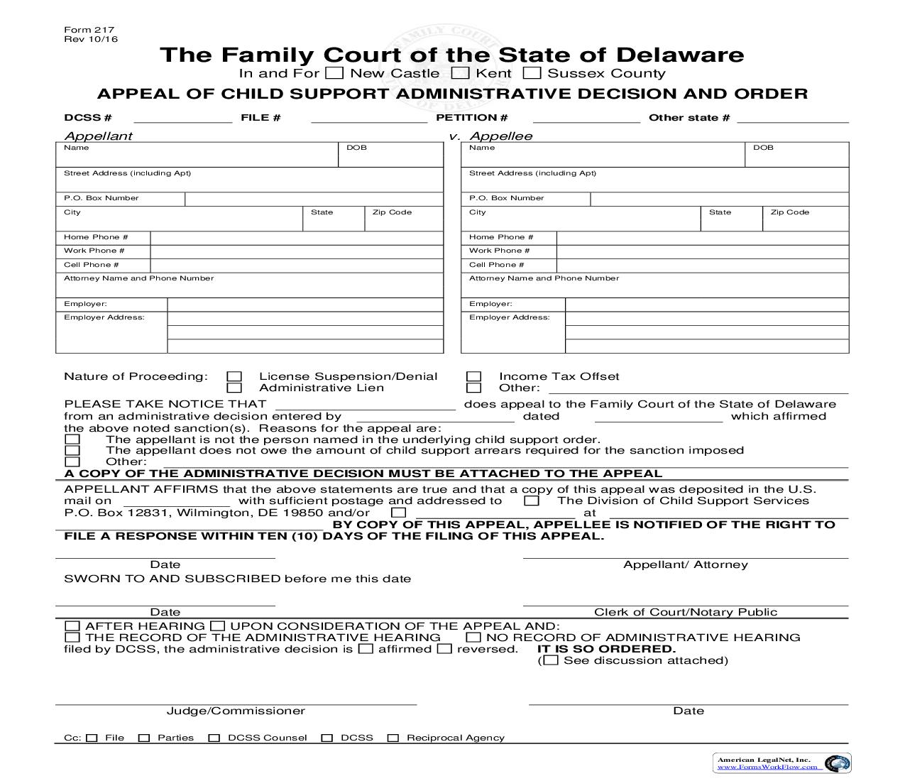 Appeal Of Child Support Decision And Order {217} | Pdf Fpdf Doc Docx | Delaware