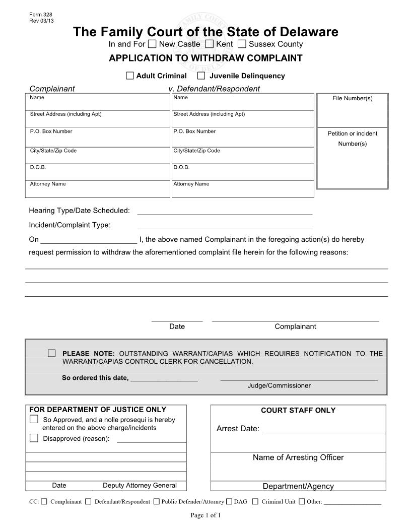 Application To Withdraw Complaint {328} | Pdf Fpdf Doc Docx | Delaware