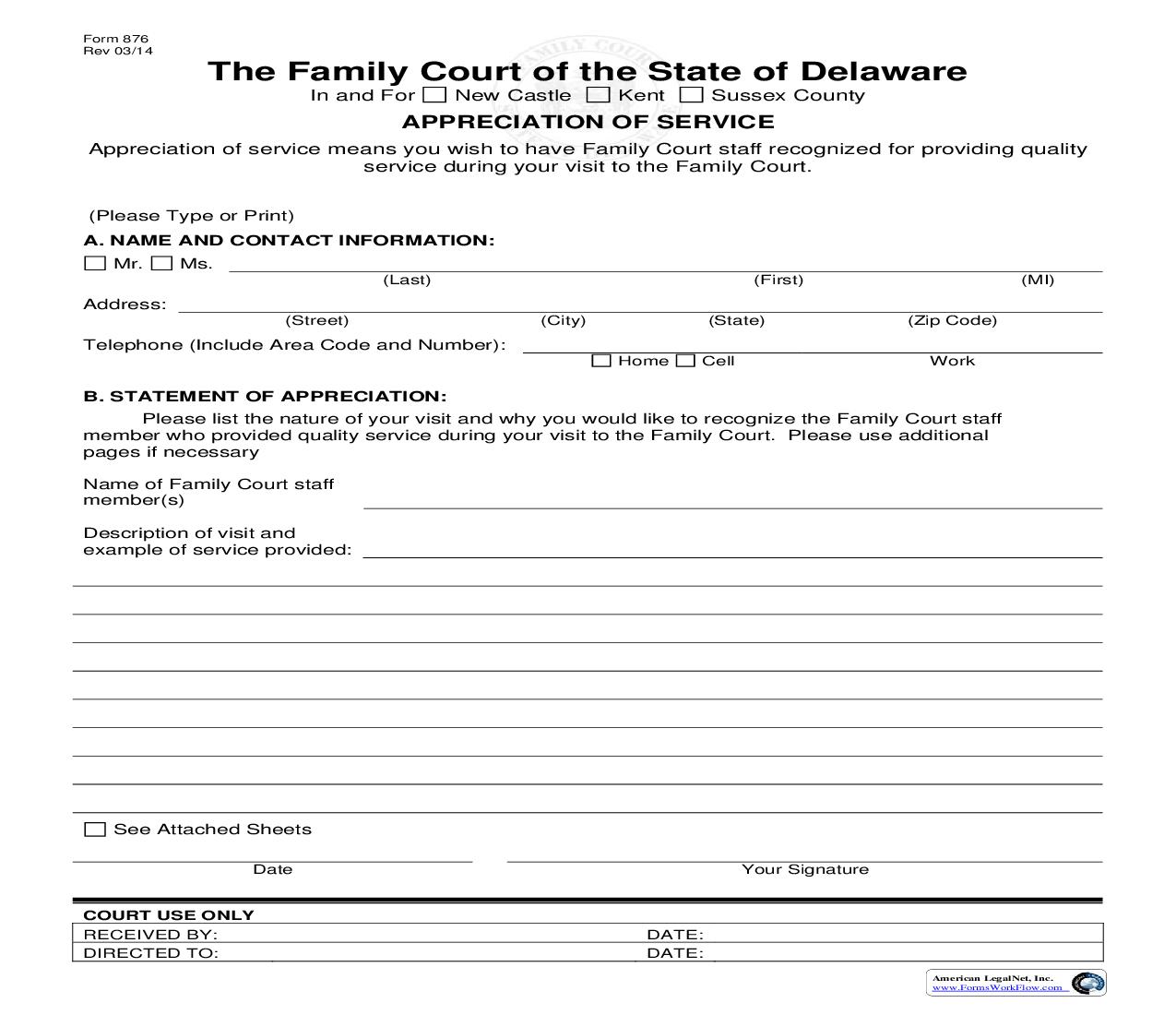 Appreciation Of Service {876} | Pdf Fpdf Doc Docx | Delaware