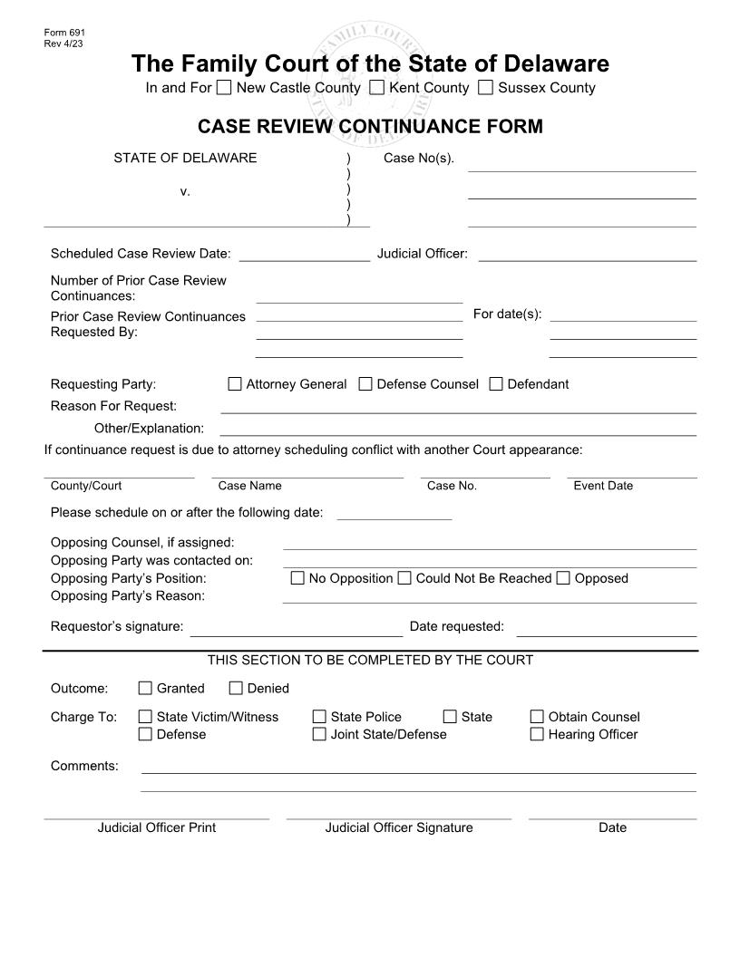 Case Review Continuance Form {691} | Pdf Fpdf Docx | Delaware