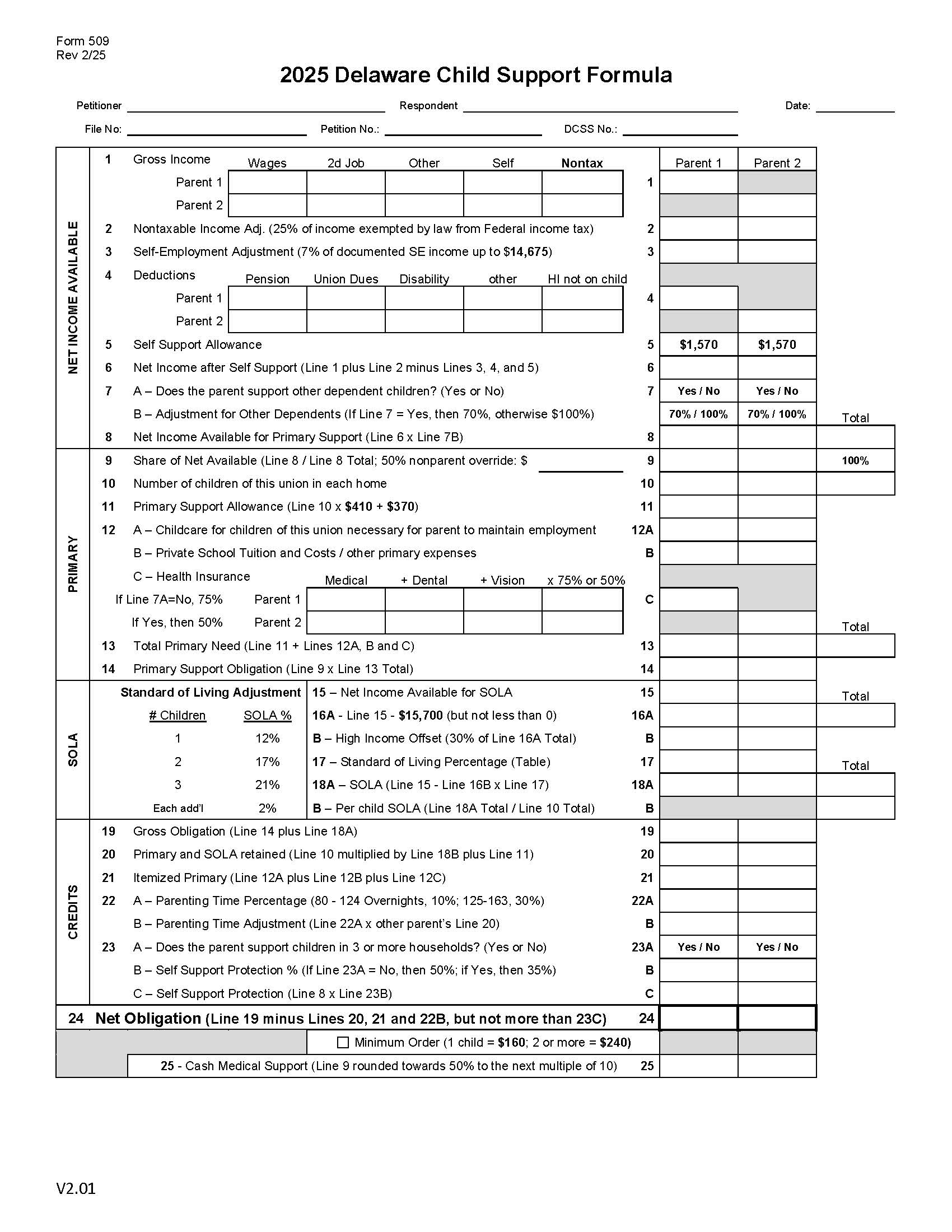 Child Support Calculation {509} | Pdf Fpdf Docx | Delaware