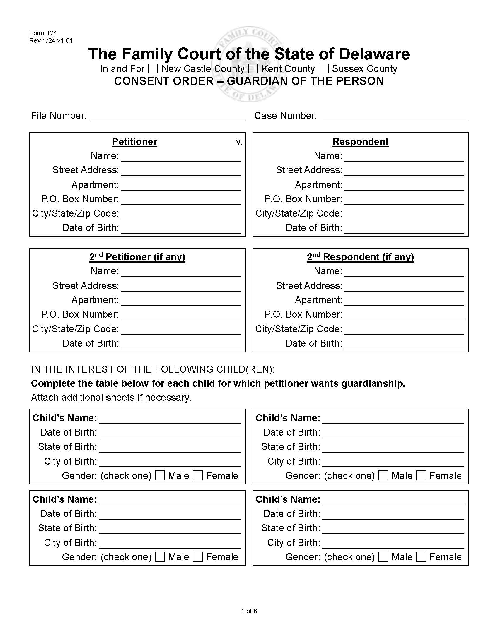 Consent Order-Guardian Of The Person {124} | Pdf Fpdf Doc Docx | Delaware