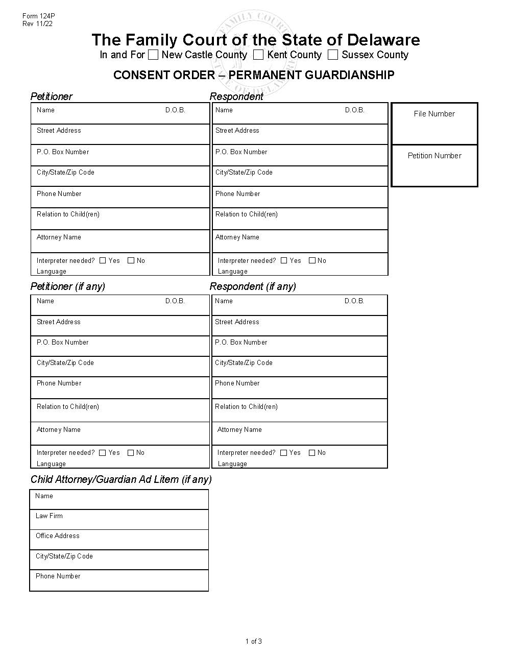 Consent Order-Permanent Guardian Of The Person {124P} | Pdf Fpdf Doc Docx | Delaware