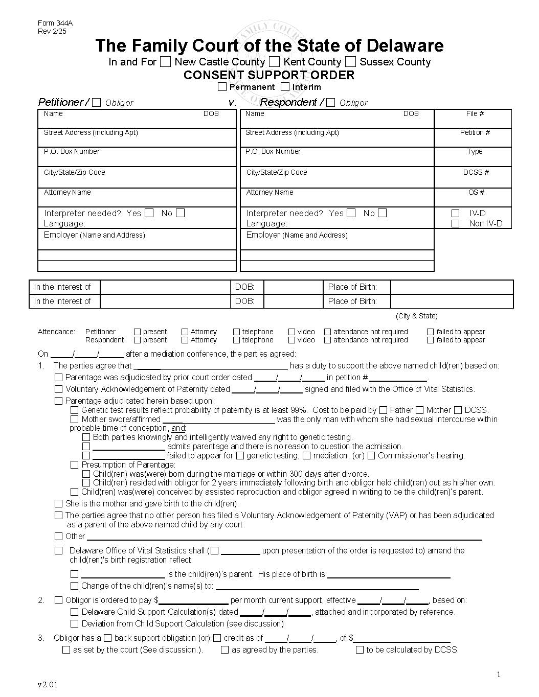 Consent Order-Support {344A} | Pdf Fpdf Docx | Delaware