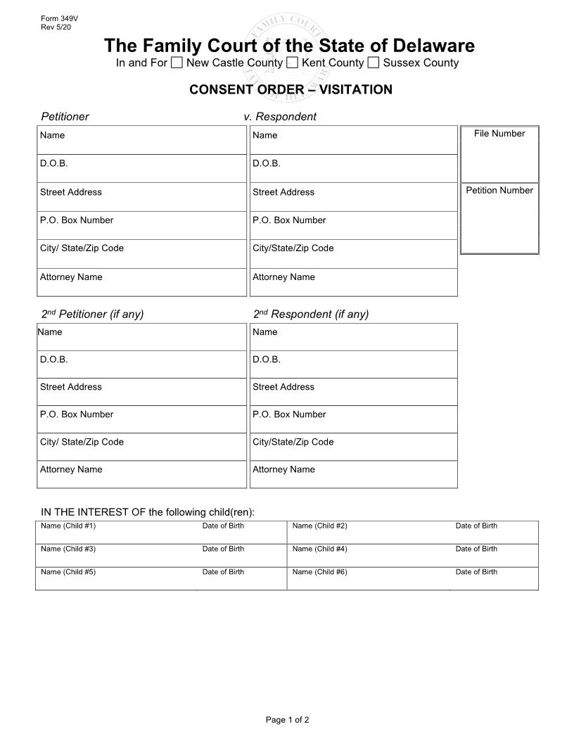 Consent Order-Visitation {349V} | Pdf Fpdf Docx | Delaware