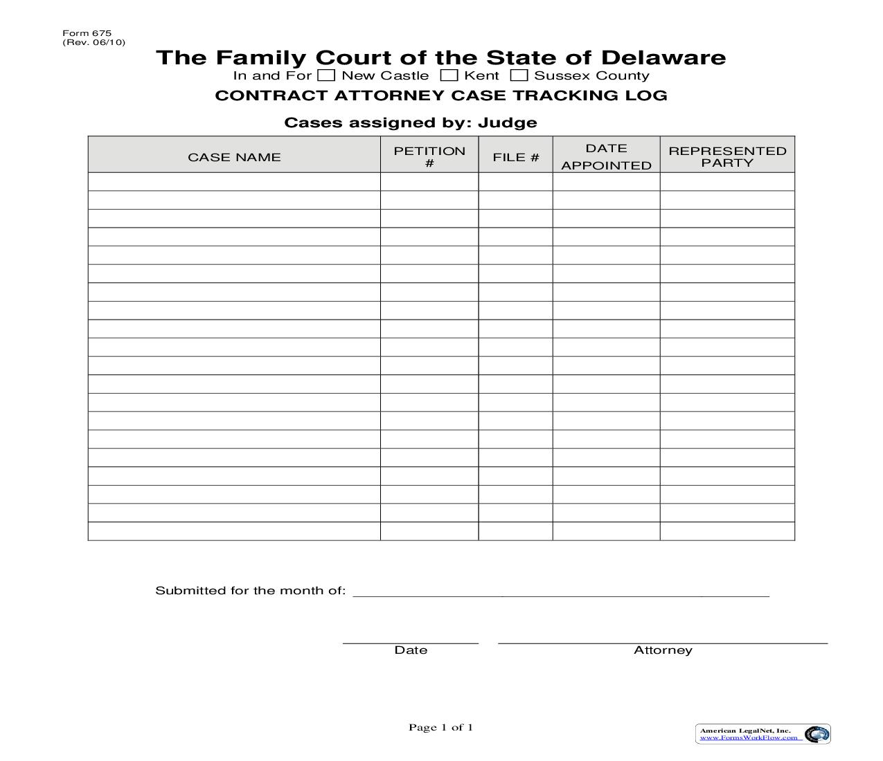 Contract Attorney Case Tracking Log {675} | Pdf Fpdf Doc Docx | Delaware