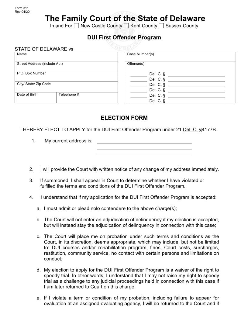 DUI FOP Election Form {311} | Pdf Fpdf Docx | Delaware