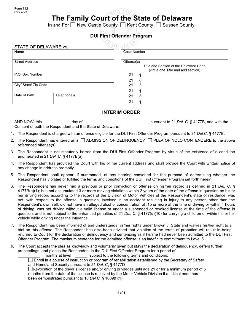 DUI FOP Interim Order {312} | Pdf Fpdf Docx | Delaware