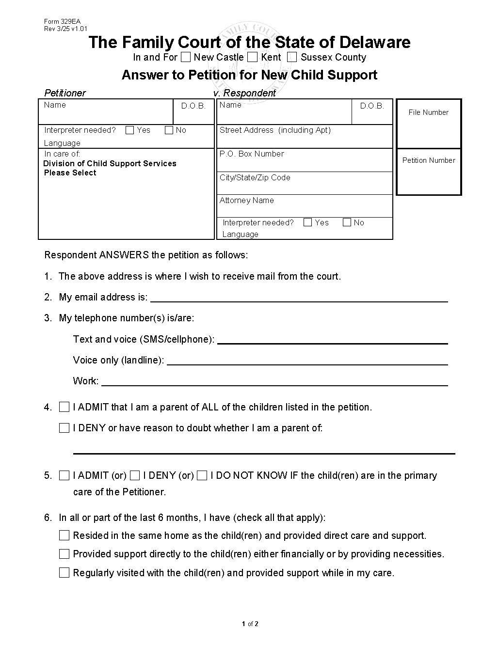 Expedited Answer To Petition For Child Support {329EA} | Pdf Fpdf Docx | Delaware