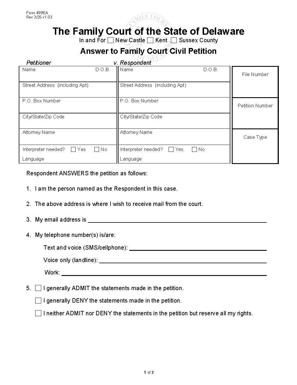 Expedited Generic Answer {499EA} | Pdf Fpdf Docx | Delaware