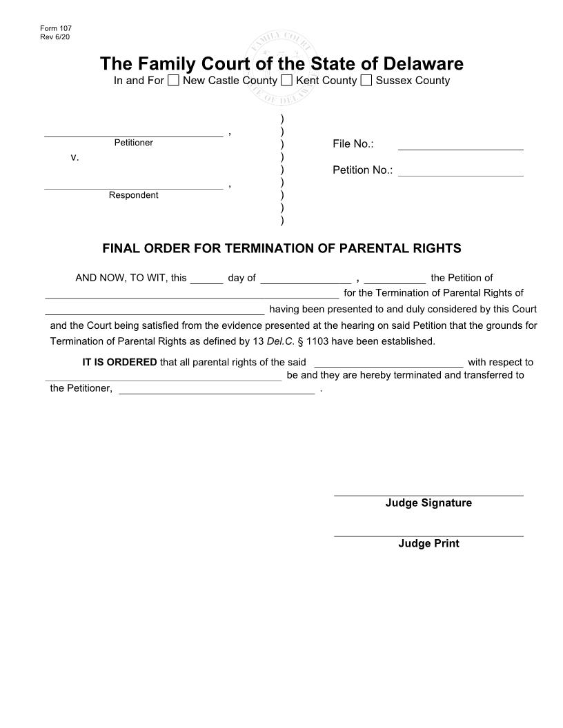 Final Order For Termination Of Parental Rights {107} | Pdf Fpdf Doc Docx | Delaware