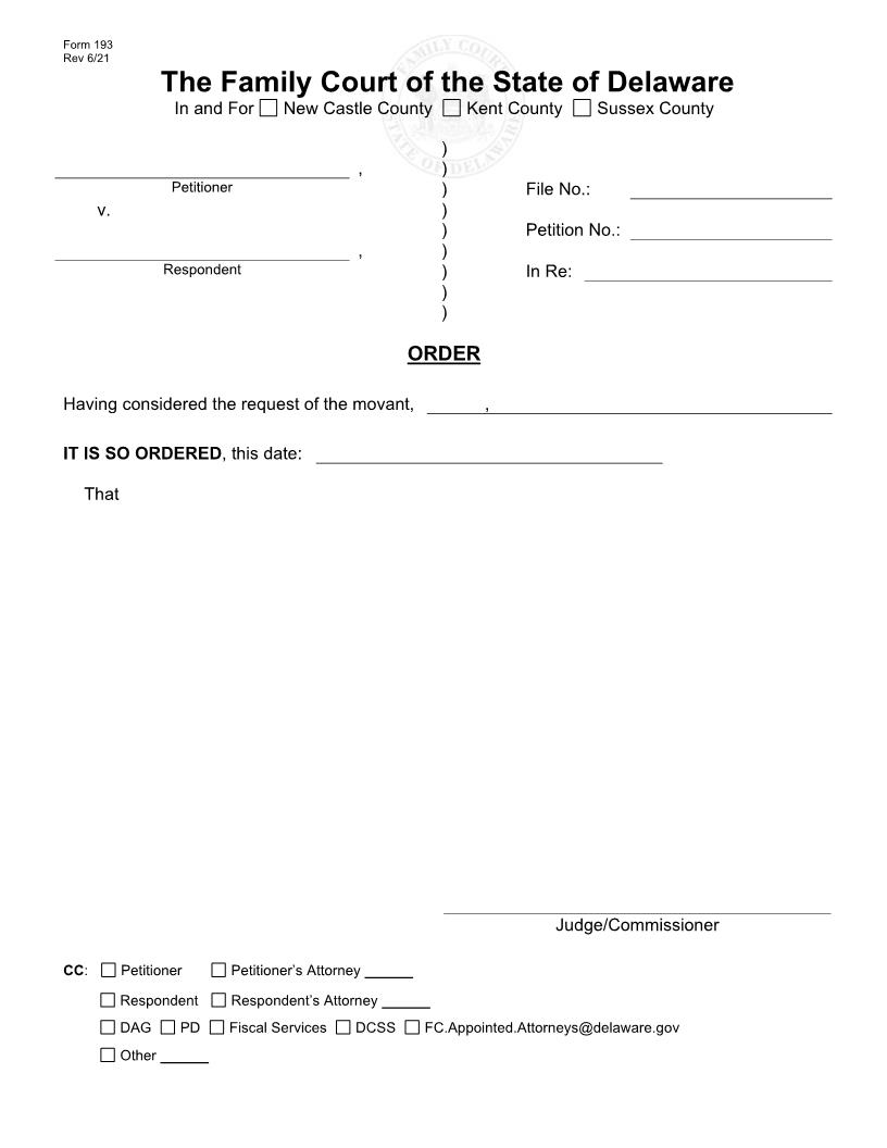 Generic Form Of Order {193} | Pdf Fpdf Docx | Delaware