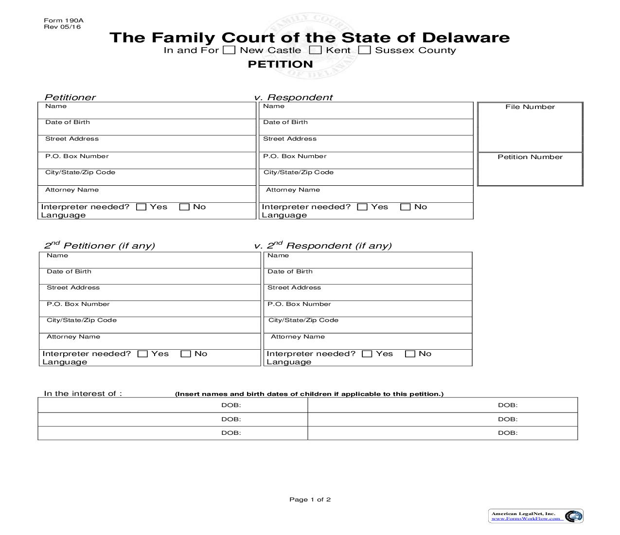 Generic Petition-Extra Participants {190A} | Pdf Fpdf Doc Docx | Delaware