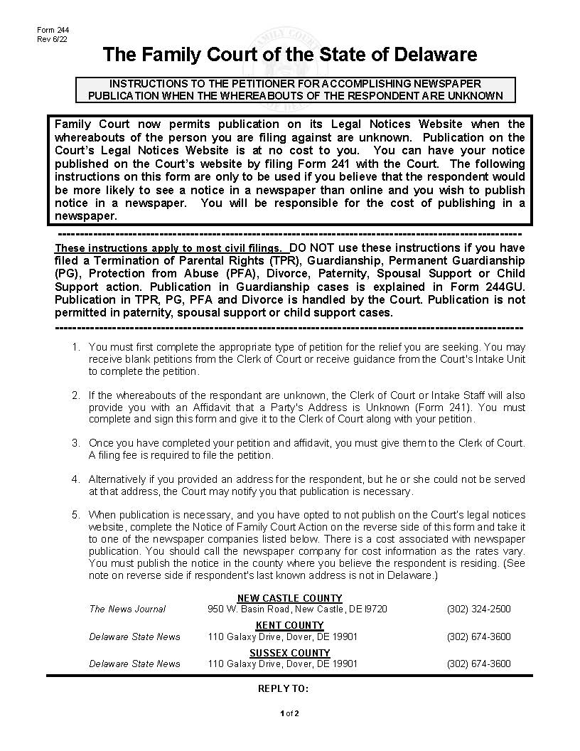 Instructions For Publication {244} | Pdf Fpdf Doc Docx | Delaware