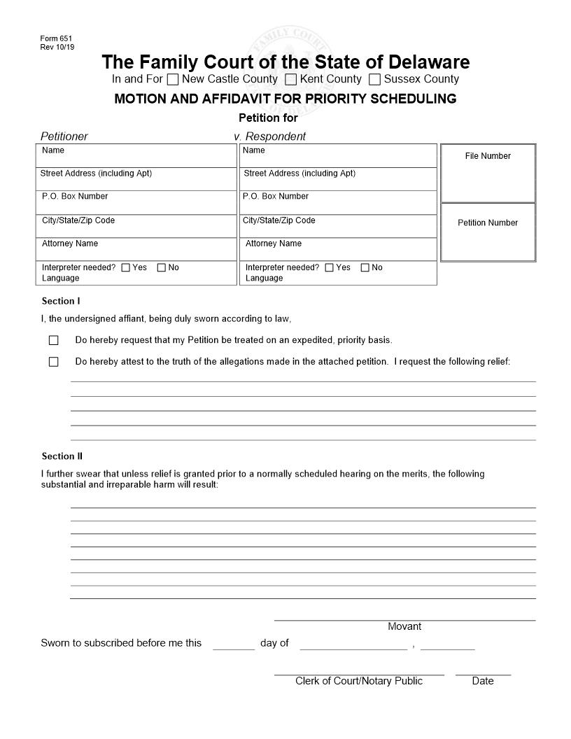 Motion And Affidavitt For Priority Scheduling {651} | Pdf Fpdf Docx | Delaware