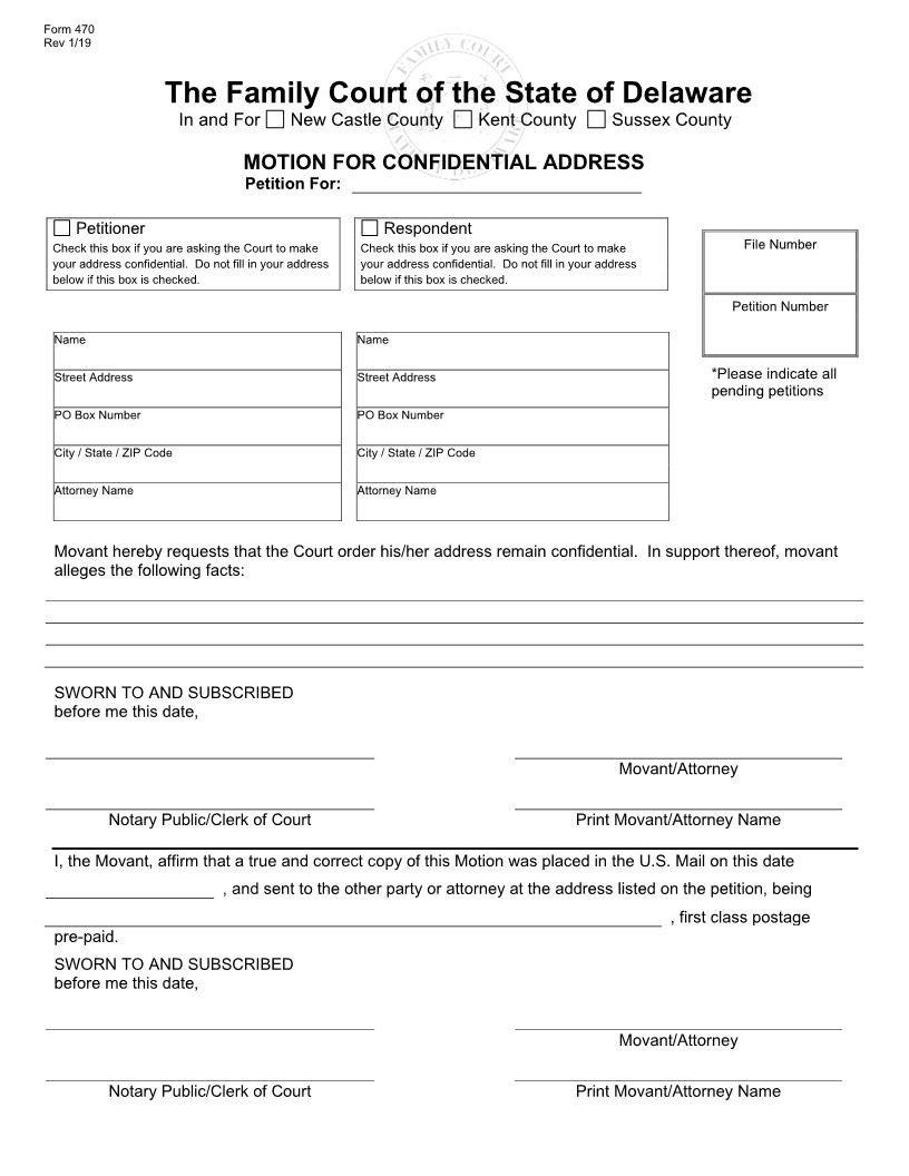 Motion For Confidential Address {470} | Pdf Fpdf Doc Docx | Delaware