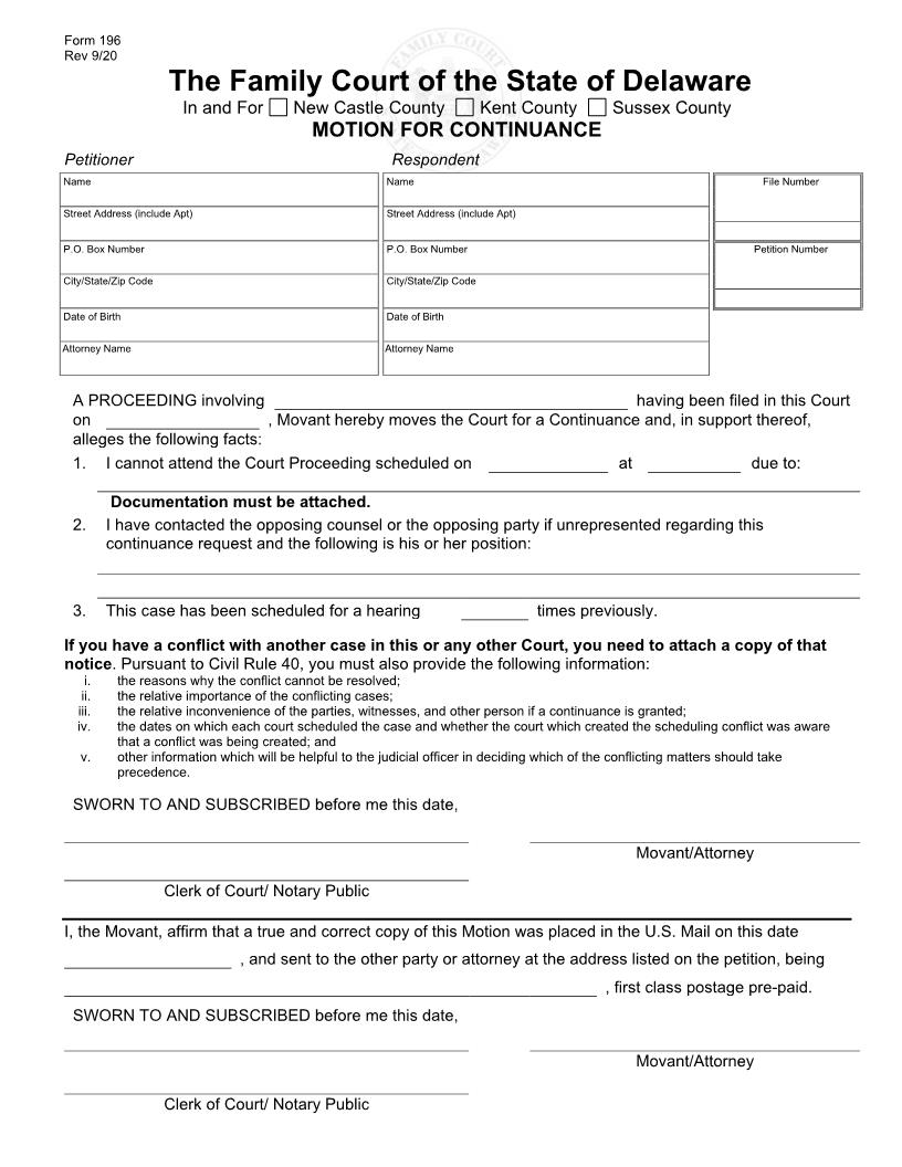 Motion For Continuance {196} | Pdf Fpdf Doc Docx | Delaware