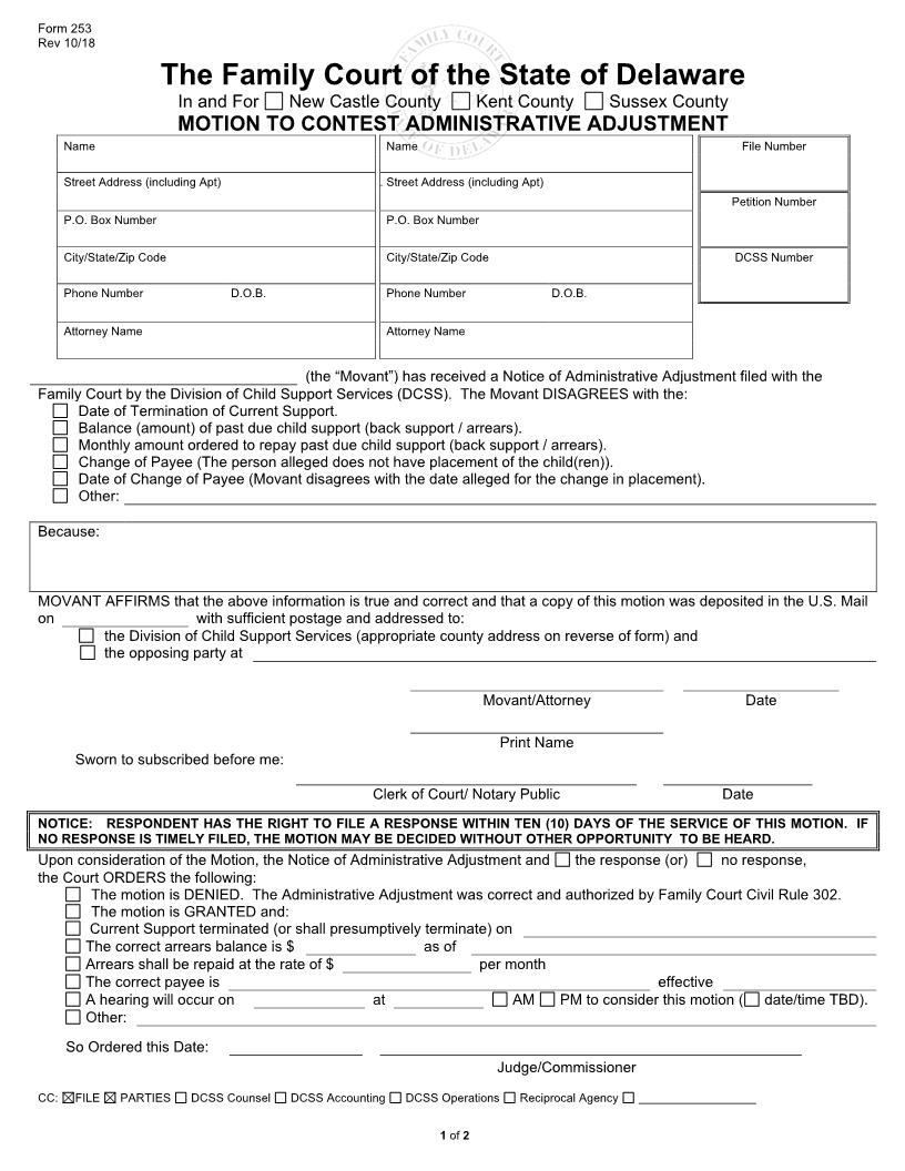 Motion To Consent An Administrative Adjustment {253} | Pdf Fpdf Doc Docx | Delaware