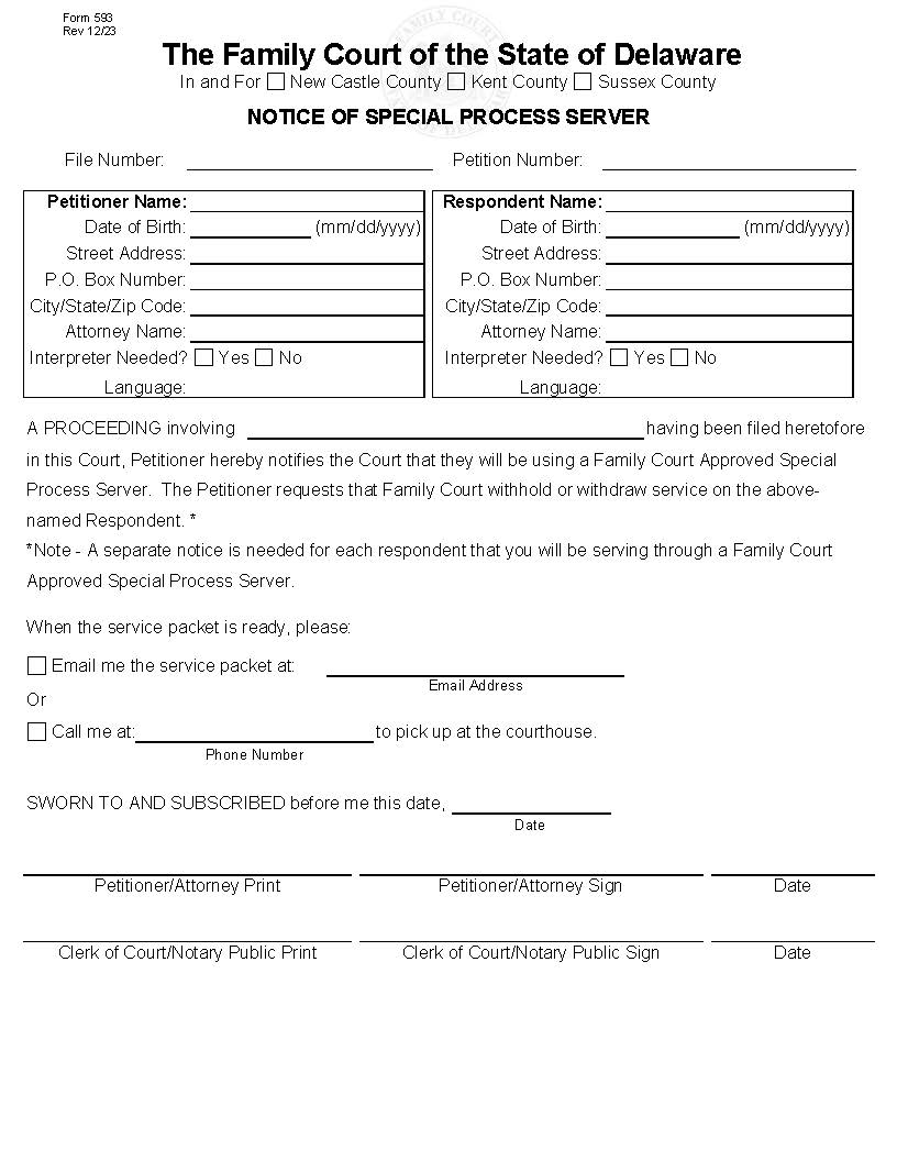 Notice Of Special Process Server {593} | Pdf Fpdf Docx | Delaware