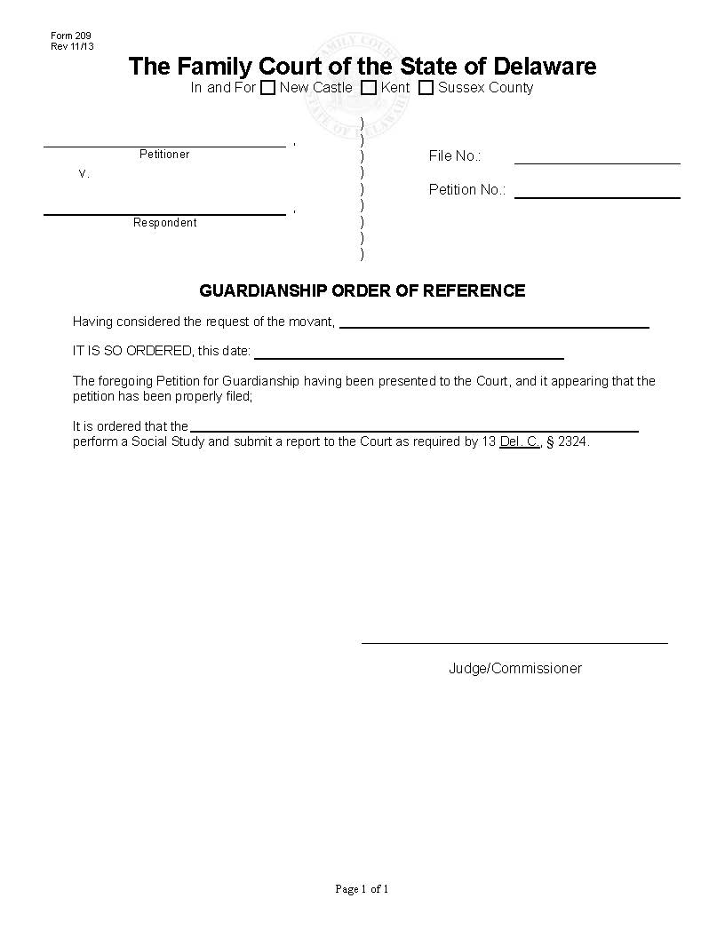 Order Of Reference For A Guardianship Action {209} | Pdf Fpdf Doc Docx | Delaware