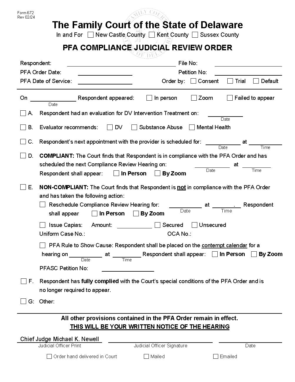 PFA Compliance Judicial Review Order {672} | Pdf Fpdf Docx | Delaware