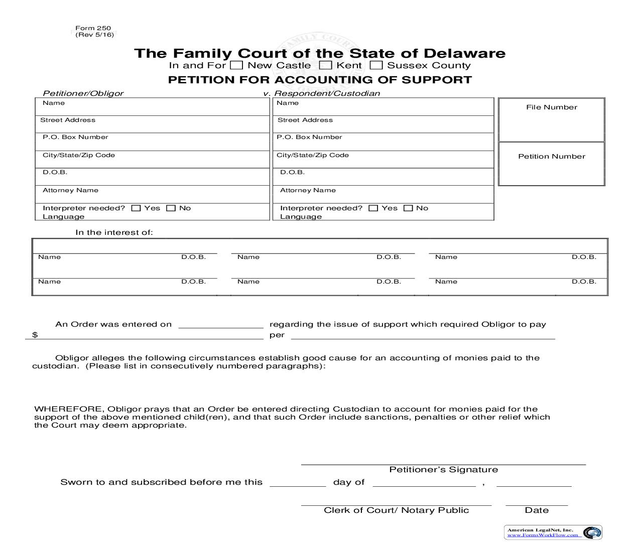 Petition For Accounting Of Support {250} | Pdf Fpdf Doc Docx | Delaware