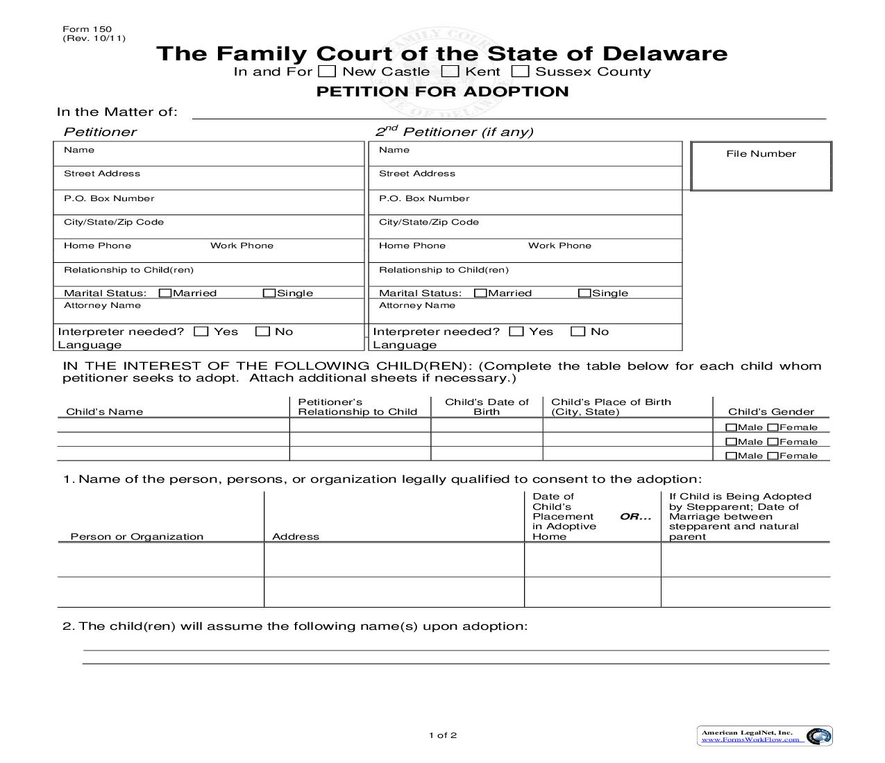 Petition For Adoption {150} | Pdf Fpdf Doc Docx | Delaware