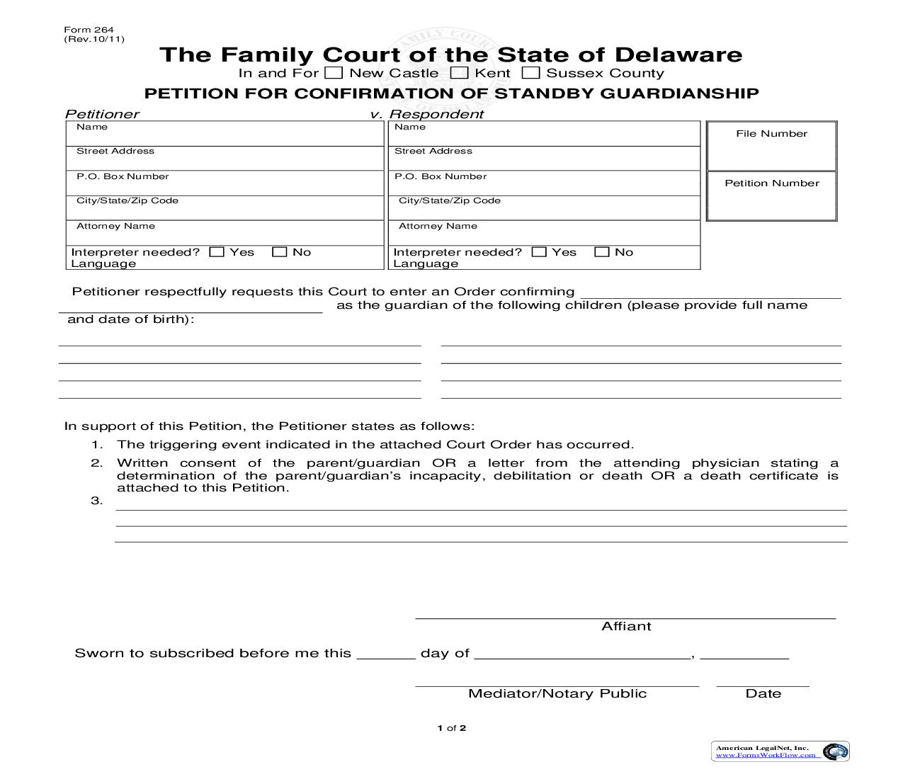 Petition For Confirmation Of Standby Guardianship {264} | Pdf Fpdf Doc Docx | Delaware