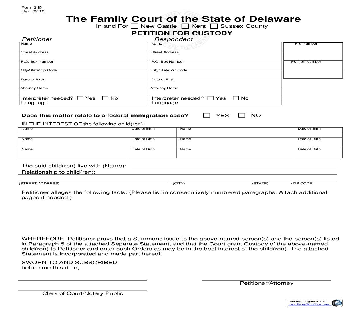 Petition For Custody {345} | Pdf Fpdf Doc Docx | Delaware