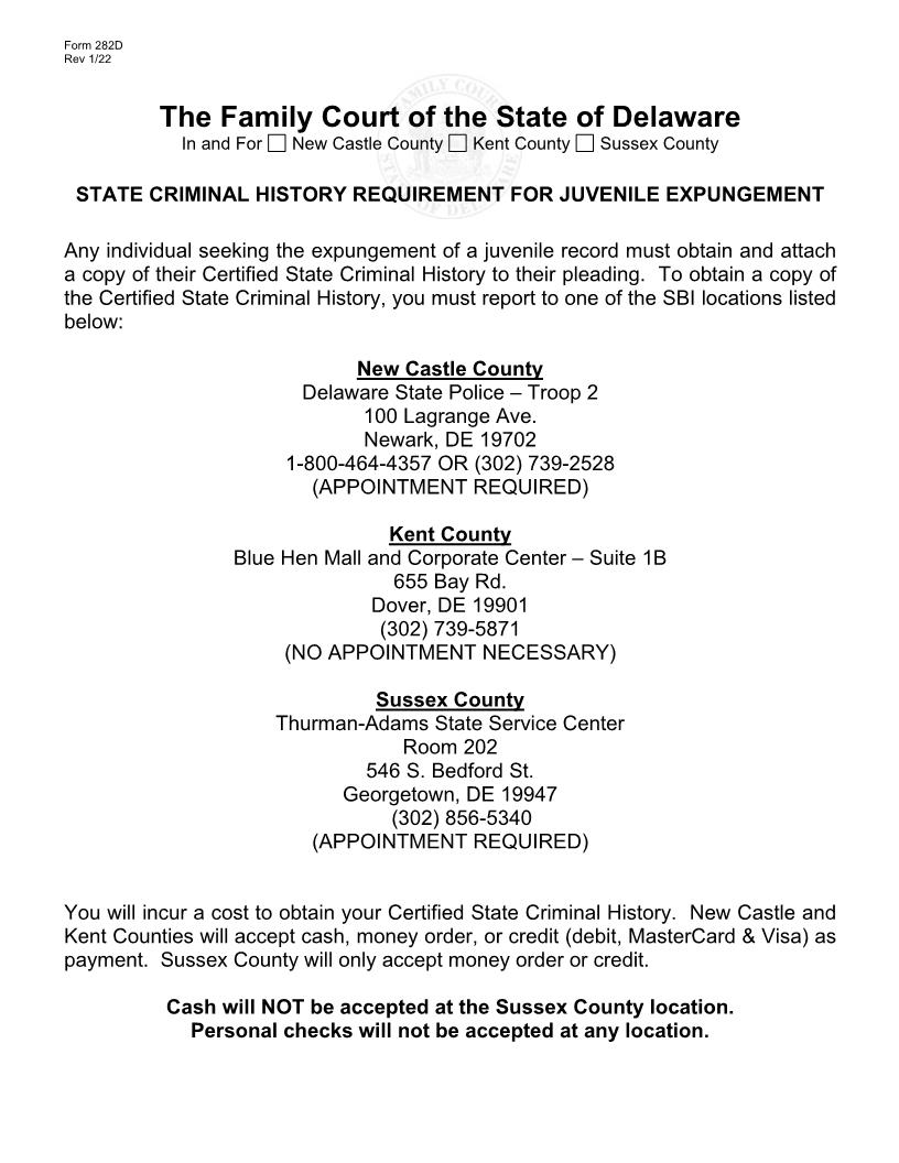 Petition For Expungement Of Juvenile Record (Discretionary) {282D} | Pdf Fpdf Docx | Delaware