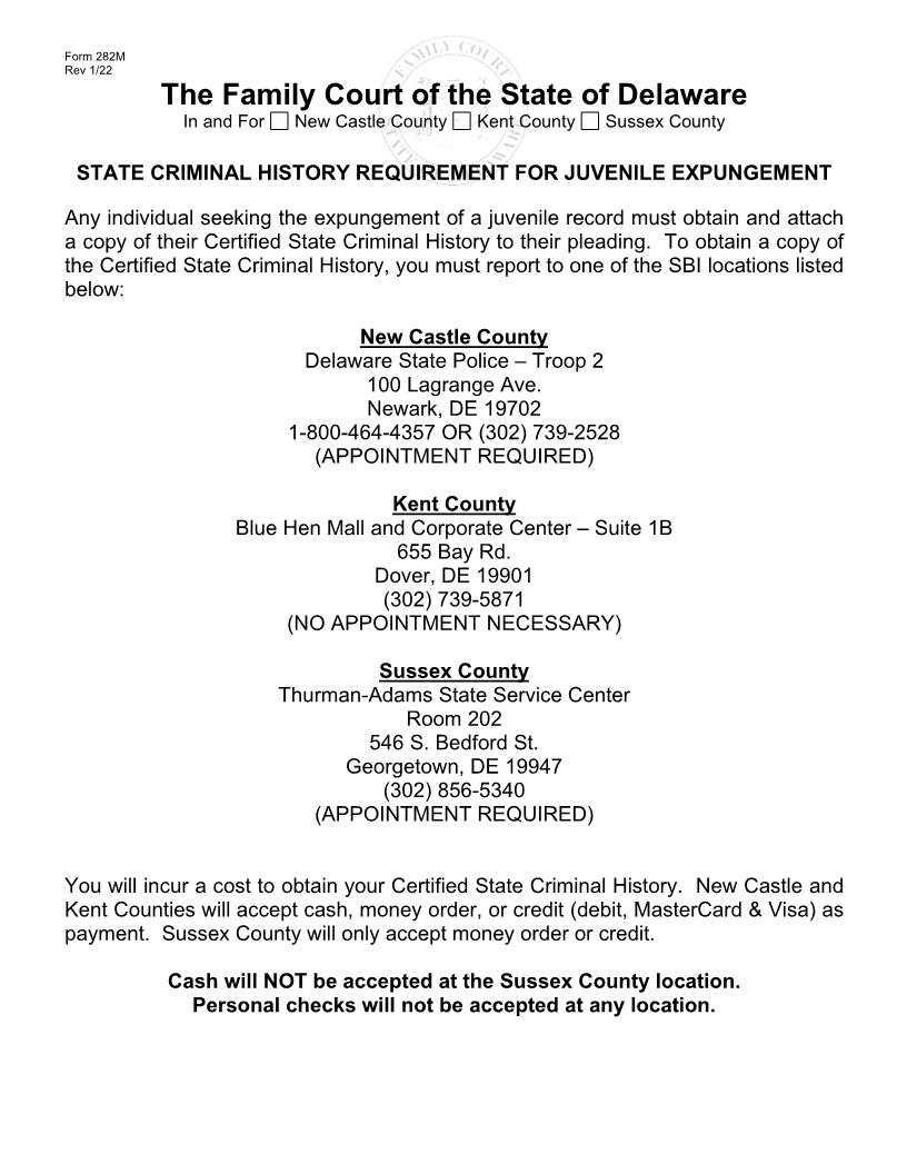 Petition For Expungement Of Juvenile Record (Mandatory) {282M} | Pdf Fpdf Docx | Delaware