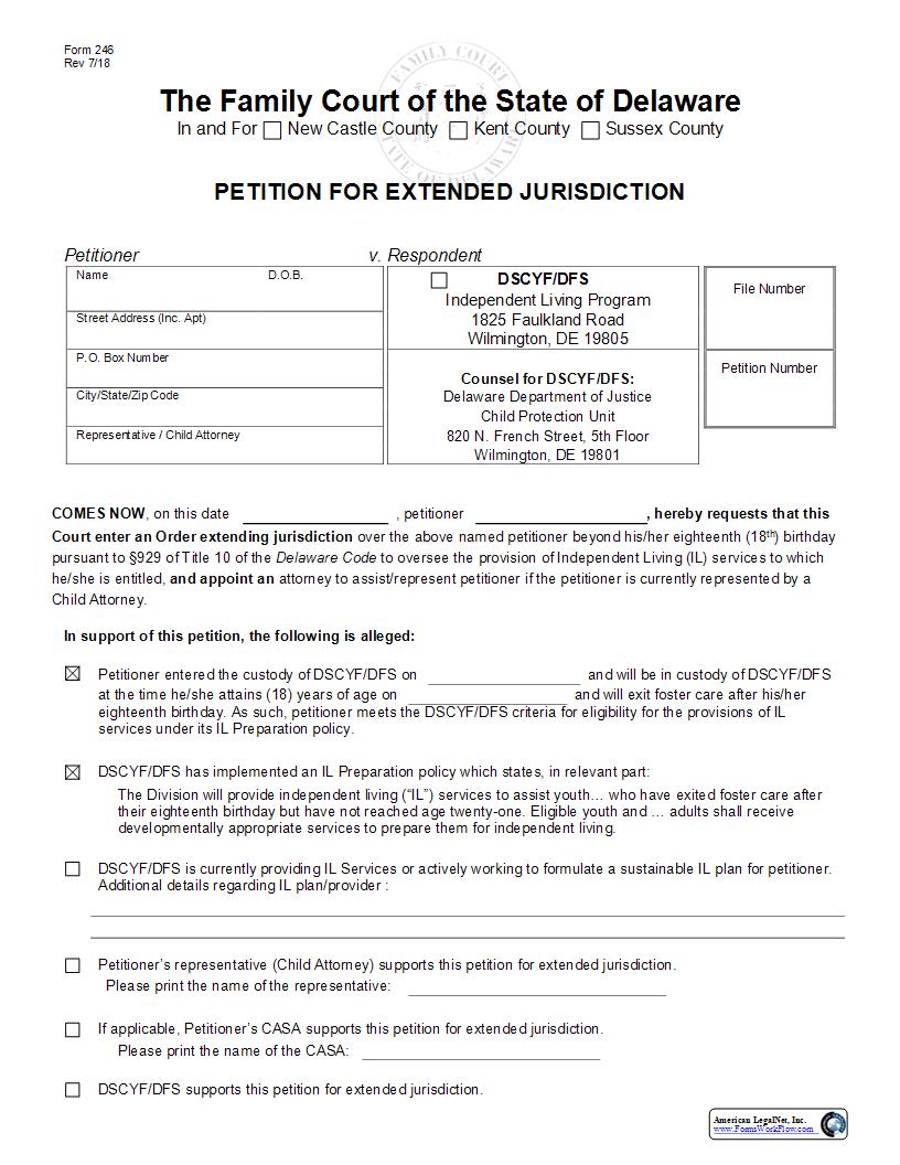 Petition For Extended Jurisdiction {246} | Pdf Fpdf Docx | Delaware