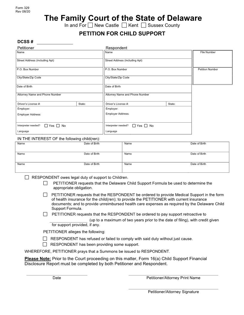 Petition For Support {329} | Pdf Fpdf Doc Docx | Delaware