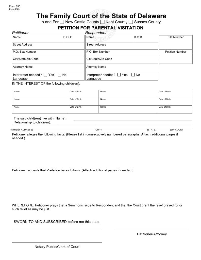 Petition For Visitation {350} | Pdf Fpdf Doc Docx | Delaware