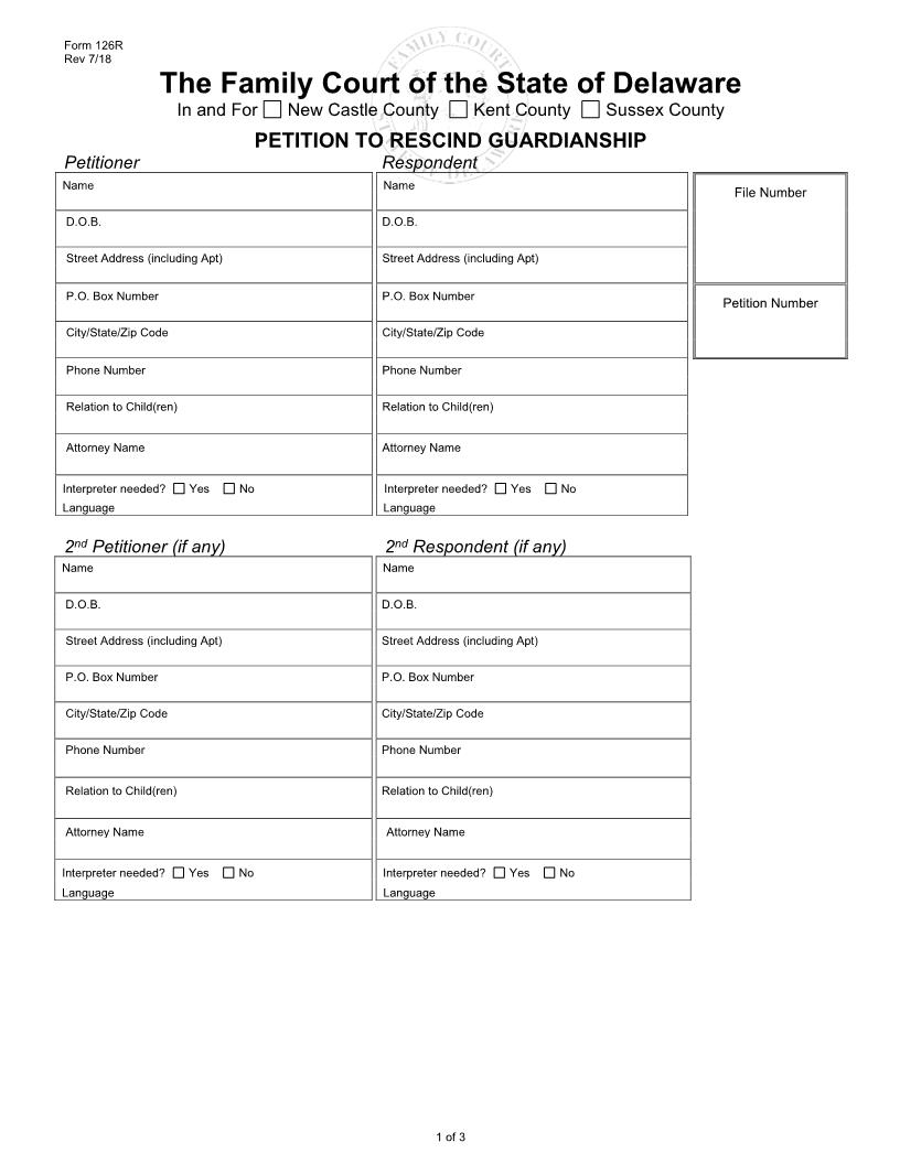 Petition To Rescind Guardianship {126R} | Pdf Fpdf Doc Docx | Delaware