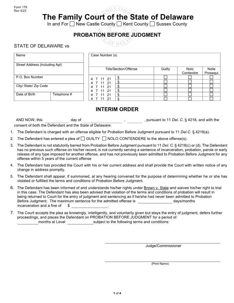 Probation Before Judgment Interim Order {179} | Pdf Fpdf Docx | Delaware