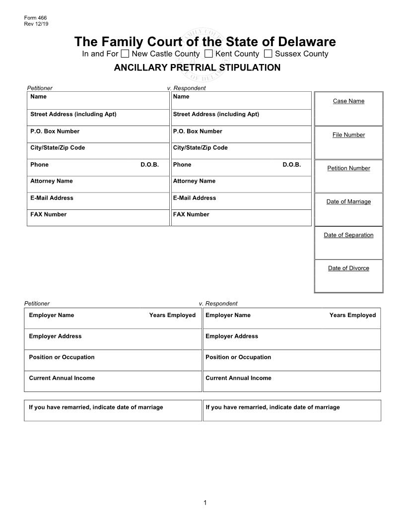 Rule 52(D) Ancillary Pretrial Stipulation {466} | Pdf Fpdf Doc Docx | Delaware