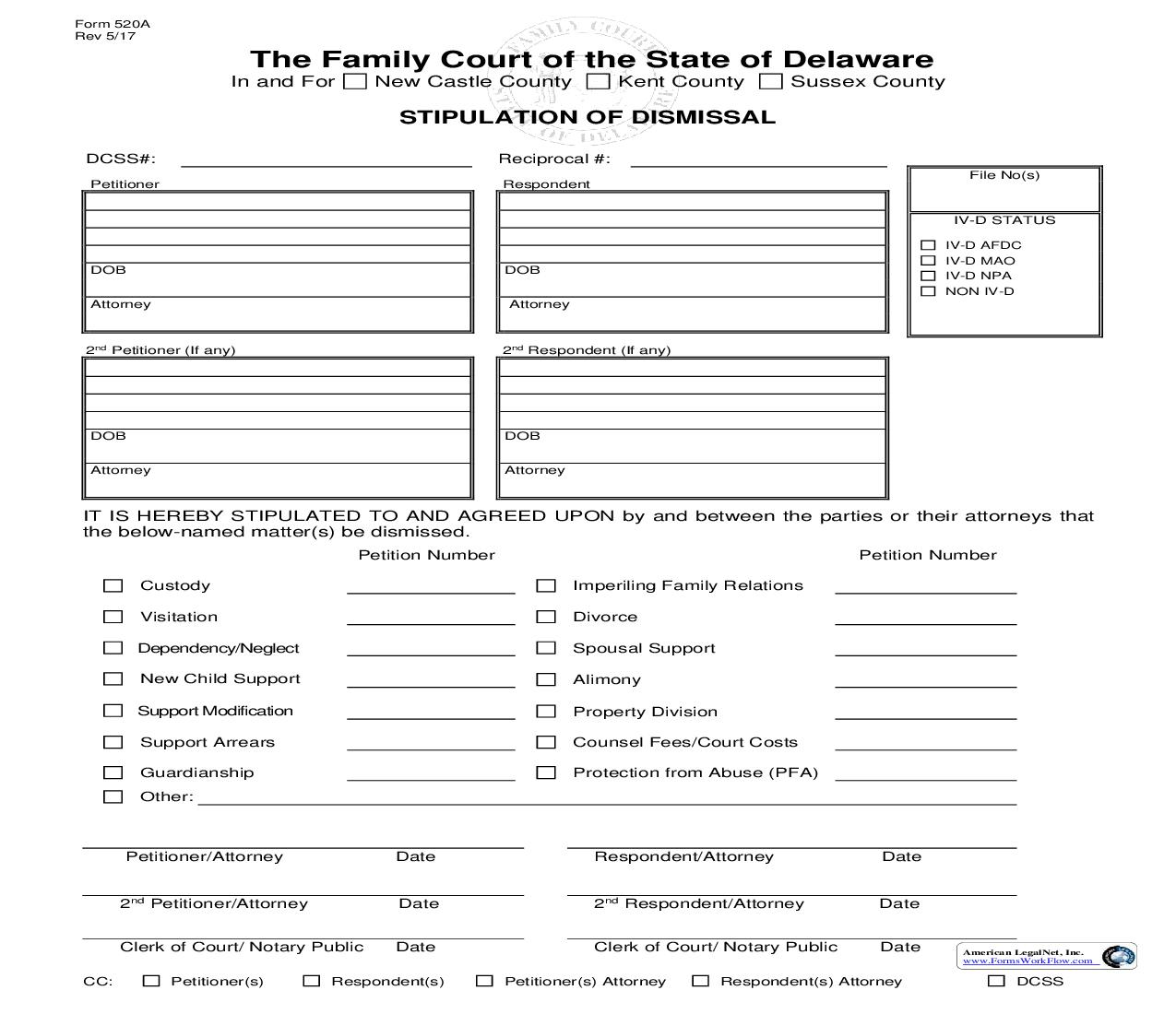 Stipulation Of Dismissal (Additional Participants) {520A} | Pdf Fpdf Doc Docx | Delaware