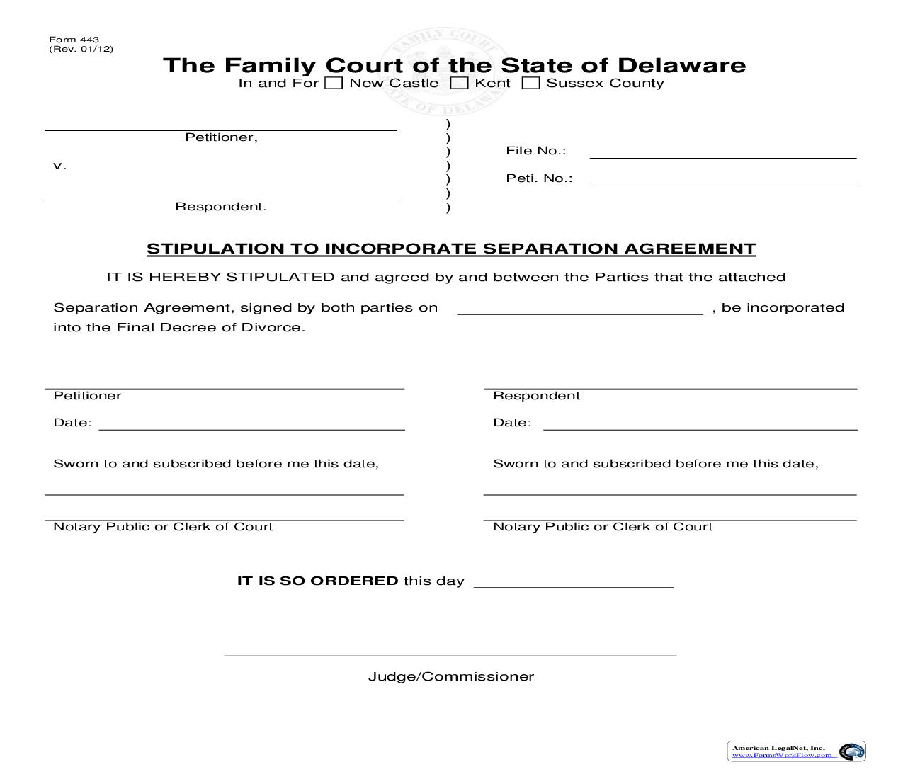 Stipulation To Incorporate Separation Agreement {443} | Pdf Fpdf Doc Docx | Delaware