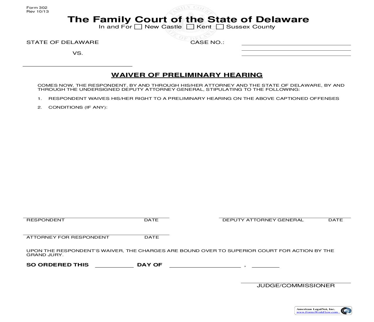 Waiver Of Preliminary Hearing {302} | Pdf Fpdf Doc Docx | Delaware