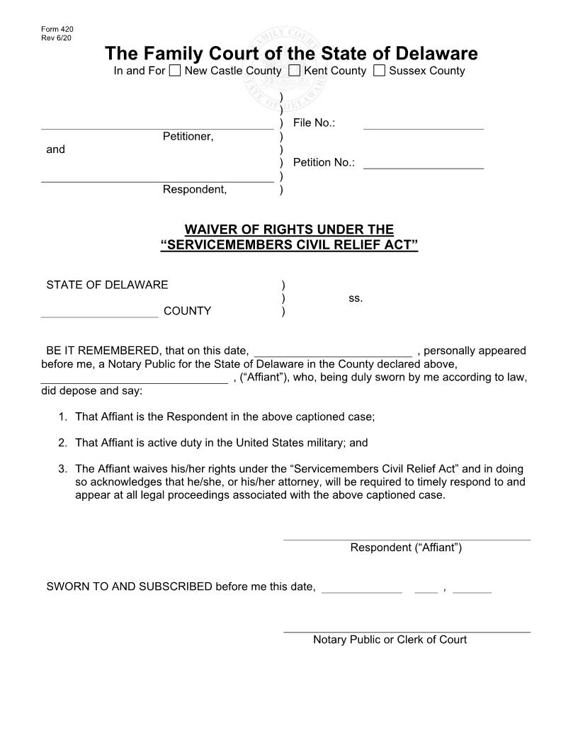 Waiver Of Rights {420} | Pdf Fpdf Doc Docx | Delaware
