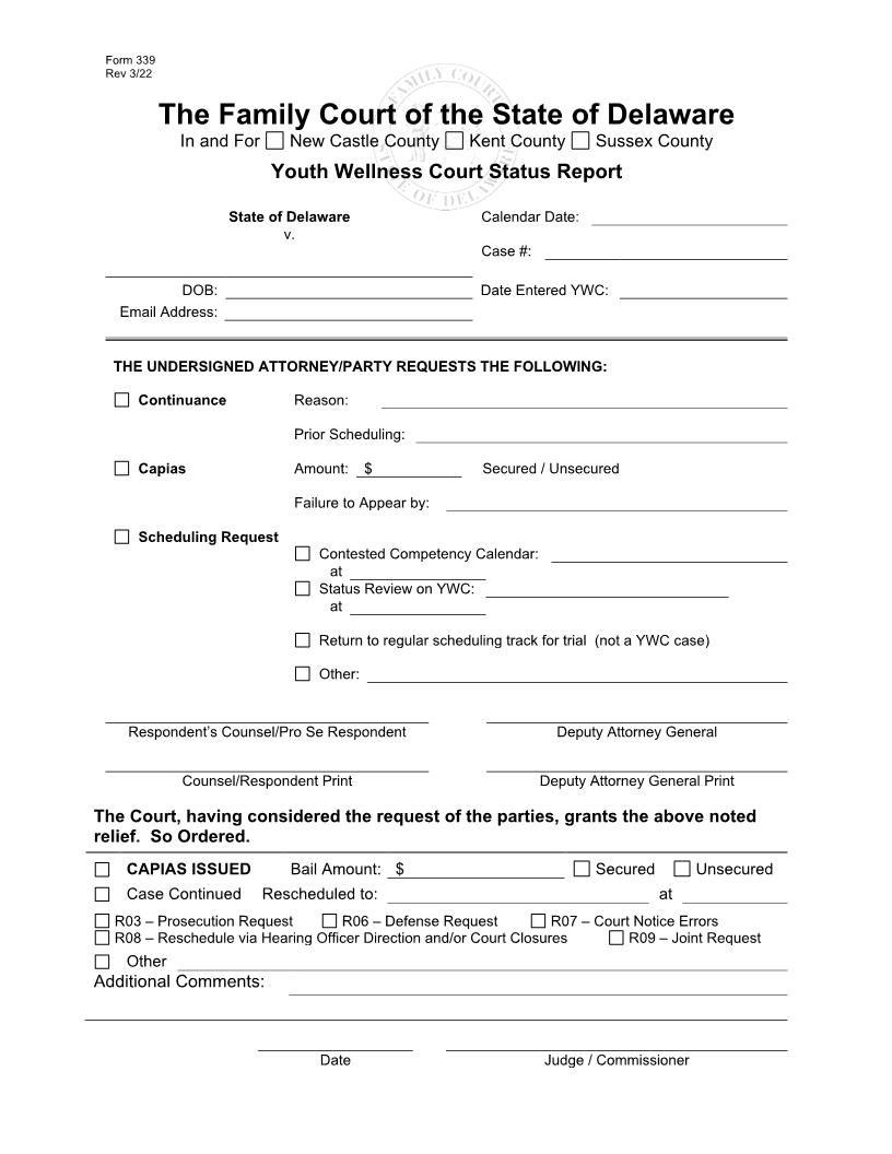Youth Wellness Court Status Report {339} | Pdf Fpdf Docx | Delaware