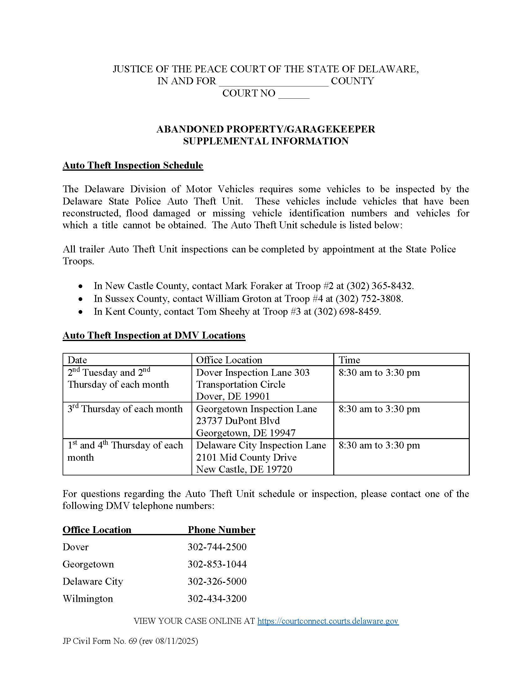 Abandoned Property-Garage Keeper Supplemental Information {CF69} | Pdf Fpdf Docx | Delaware