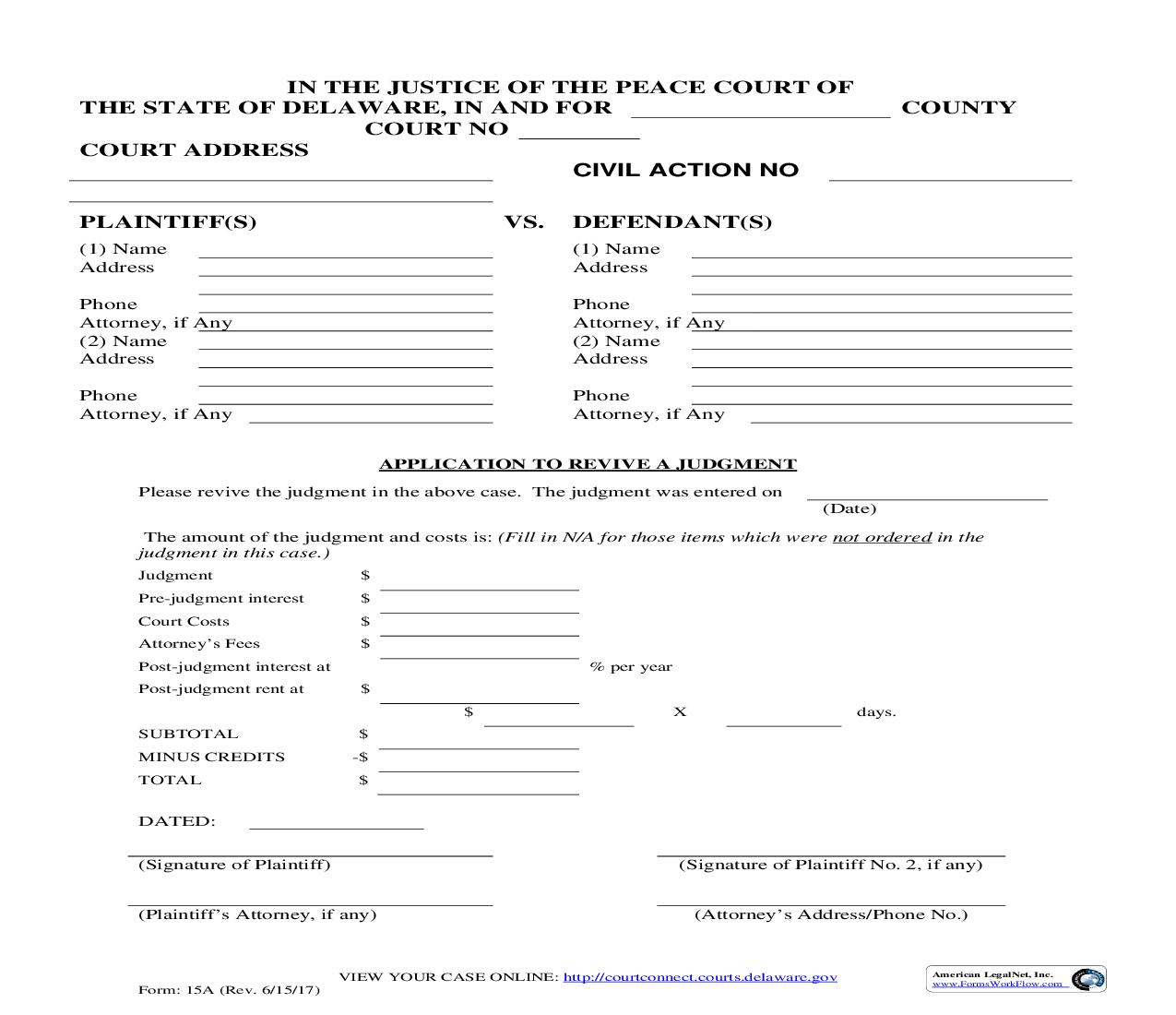 Application To Revive Judgment {15A} | Pdf Fpdf Doc Docx | Delaware