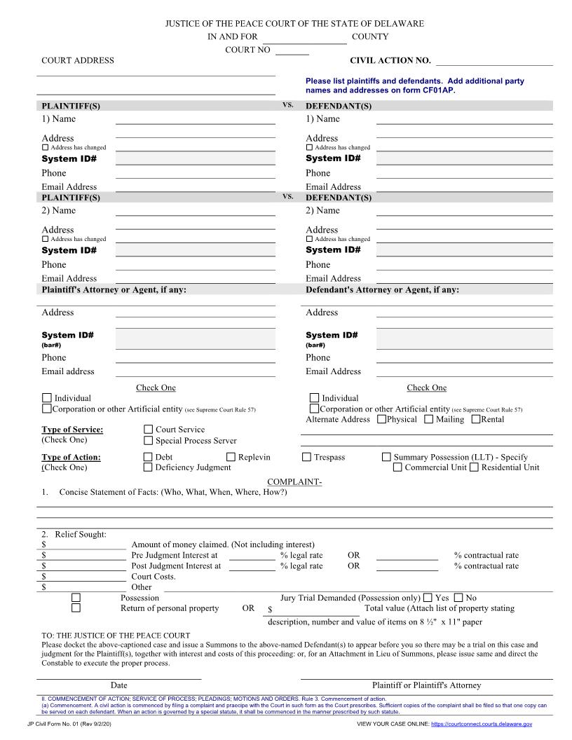 Complaint {CF01} | Pdf Fpdf Doc Docx | Delaware