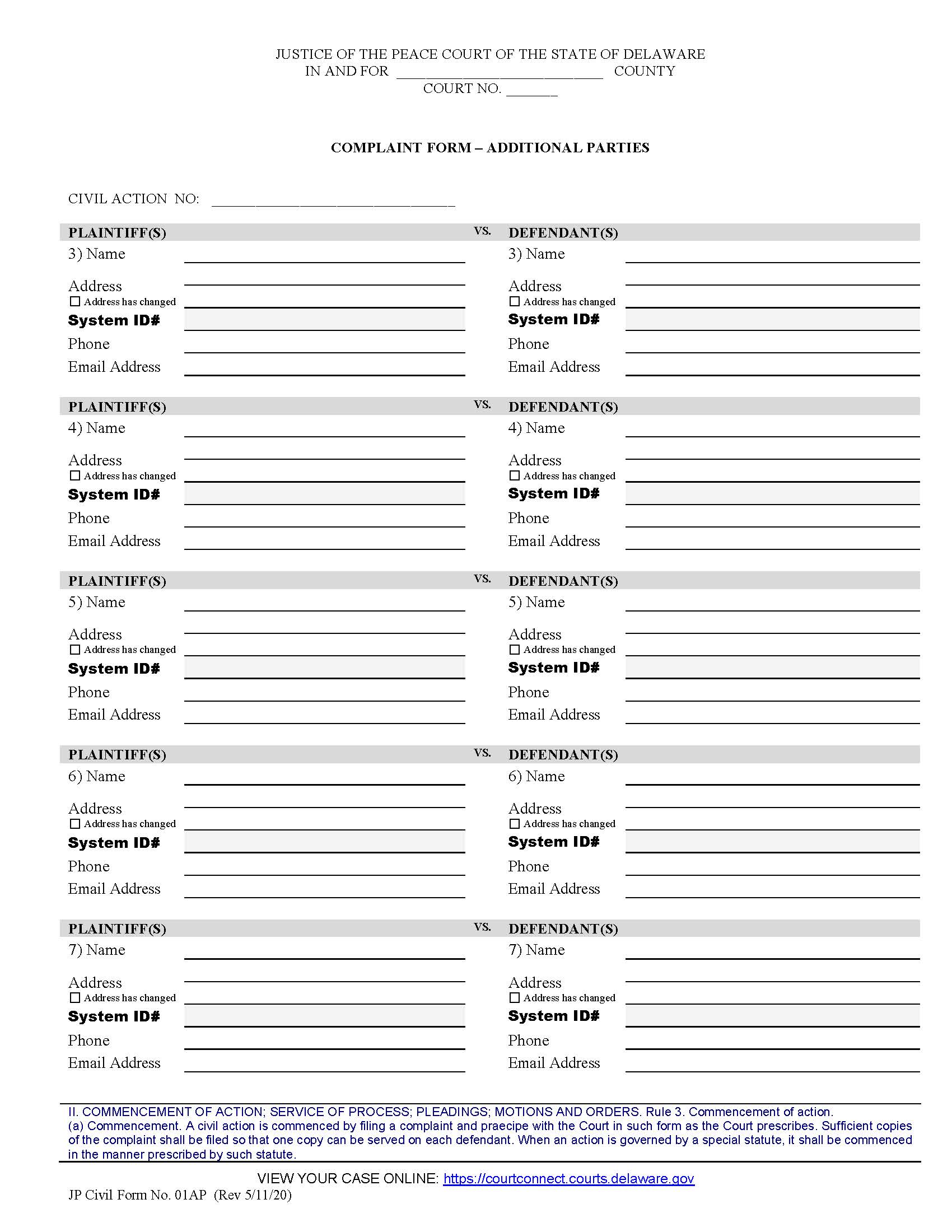 Complaint Form-Additional Parties {CF01AP} | Pdf Fpdf Doc Docx | Delaware