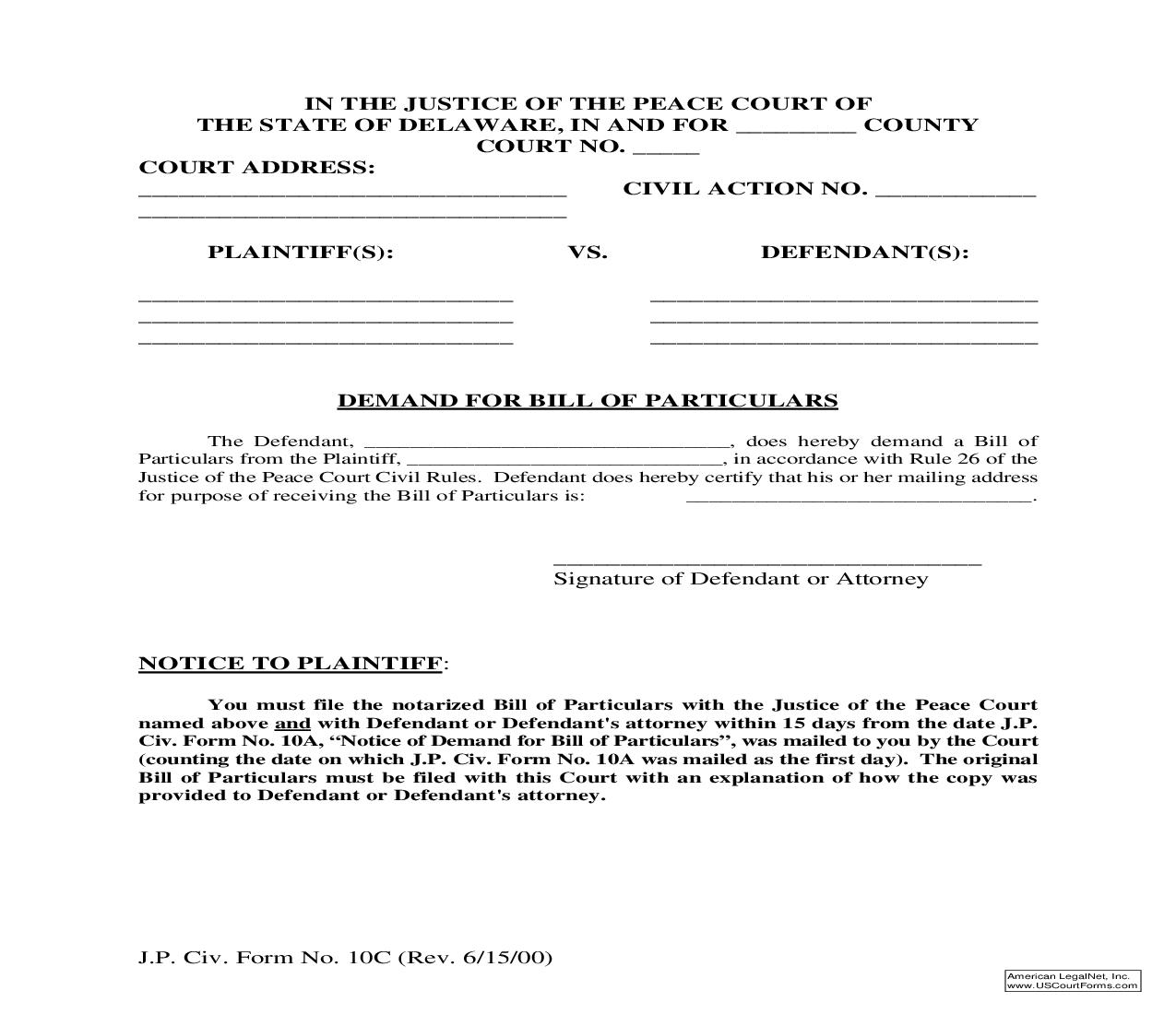 Demand For Bill Of Particulars {10 C} | Pdf Fpdf Doc Docx | Delaware